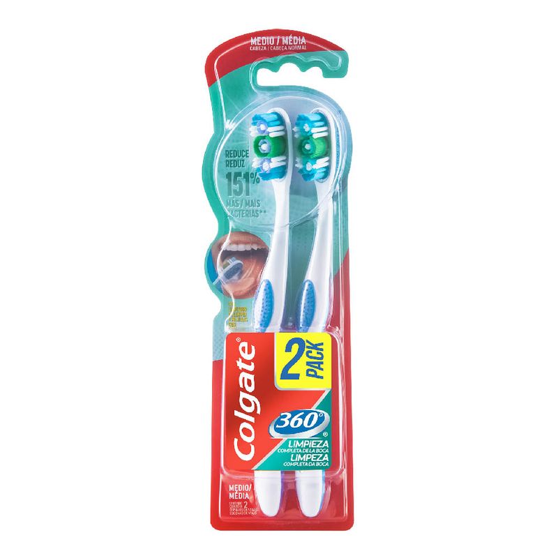 Cepillo de Dientes Colgate 360° Medio 2 Piezas