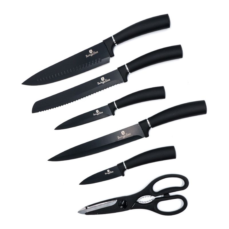 Berlinger Haus Carbon Pro Juego Cuchillos Cocina Profesional 8 Piezas,  Acero Inoxidable Recubrimiento Antiadherente, Soporte Acrílico