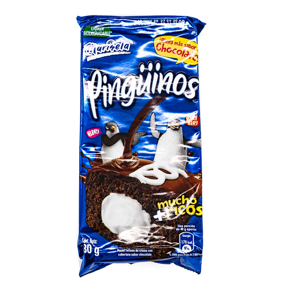 Pastel de Chocolate Relleno de Crema Pingüinos 80 g