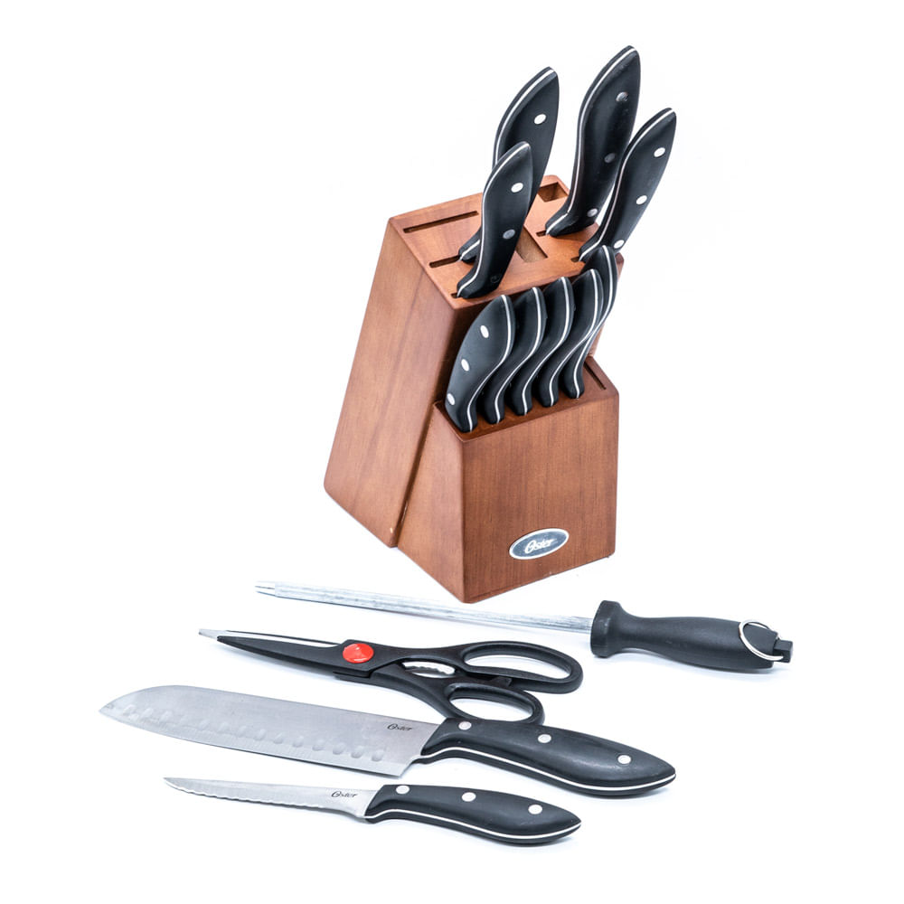 OSTER JUEGO DE 2 TIJERAS DE COCINA HUXFORD+ AFILADOR DE CUCHILLO