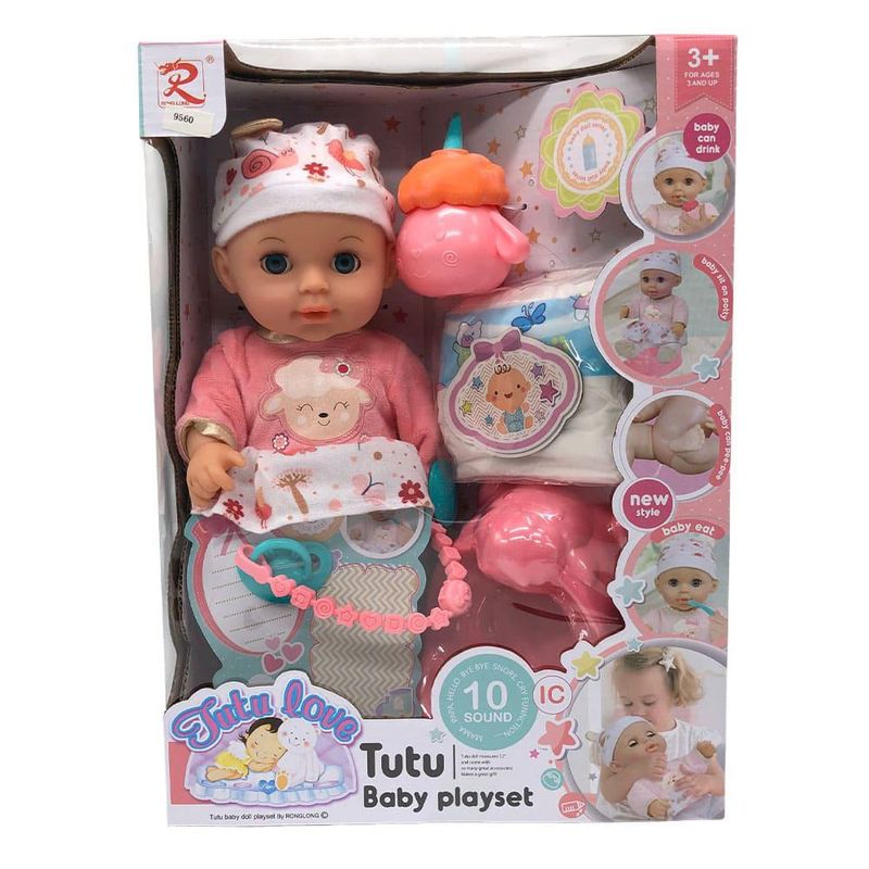 Toinsa - Muñeco bebé con sonido y accesorios de ropa surtidos