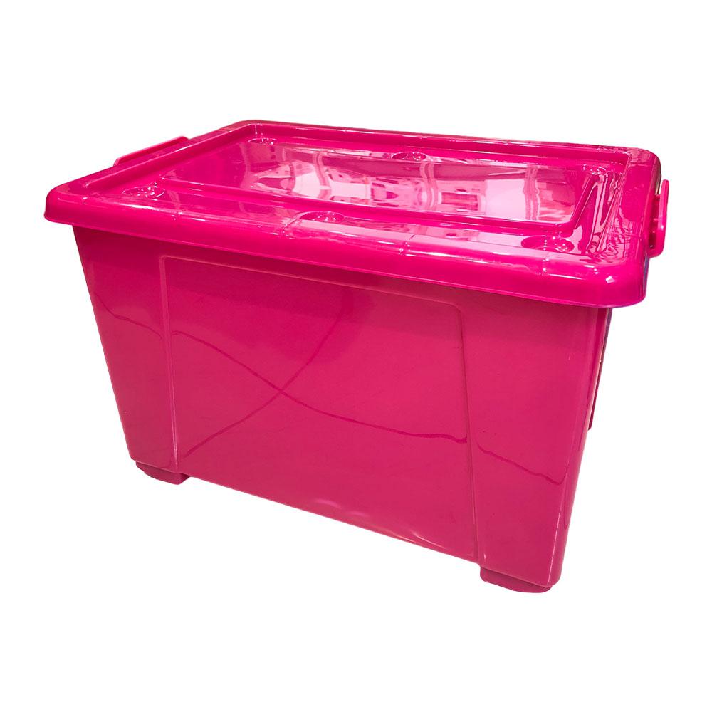 Caja plástica con tapa y rodines colores varios capacidad de 90L