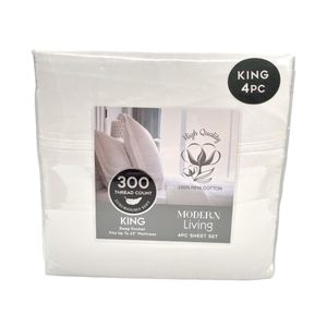 Sabana King Rt Designer De Algodon 300 Hilos Blanca