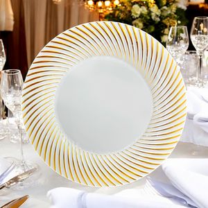 Platos Redondo 10" Home Elegace de Plástico / 10 Piezas / Dorado con Blanco